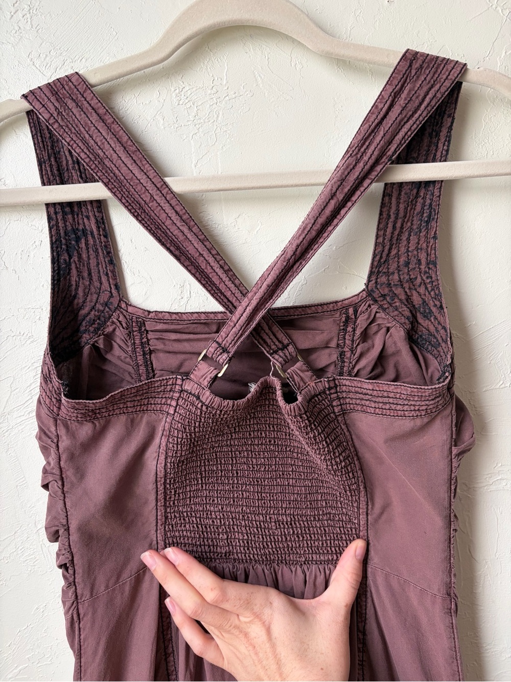 Anthropologie Pilcro Ruched Midi Dress Cross Back Mauve Purple XS - Picture 8 of 11